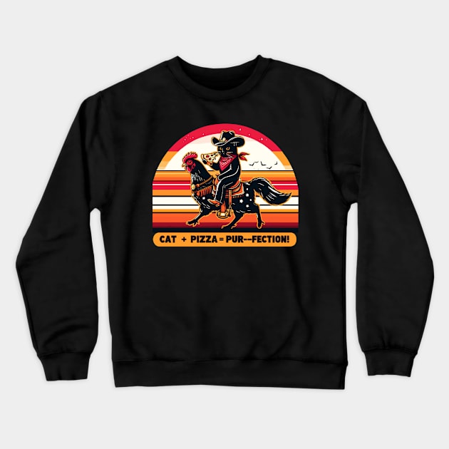 Cowboy Black Cat Eating Pizza Crewneck Sweatshirt by VisionDesigner